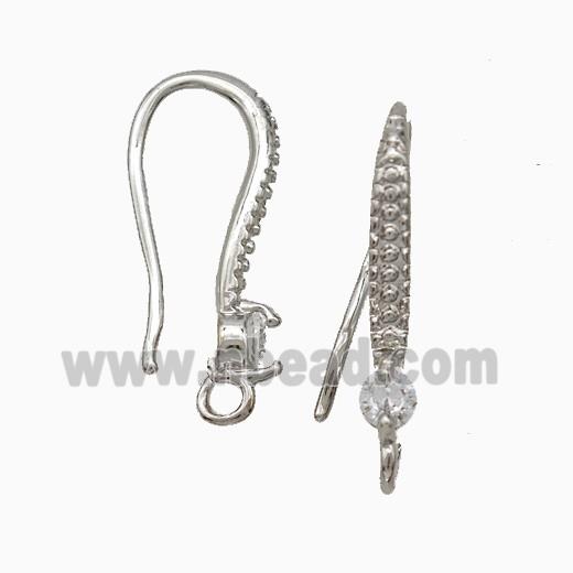 Copper Hook Earrings Pave Zirconia Platinum Plated