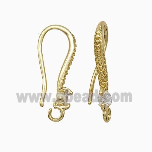 Copper Hook Earrings Pave Zirconia Gold Plated