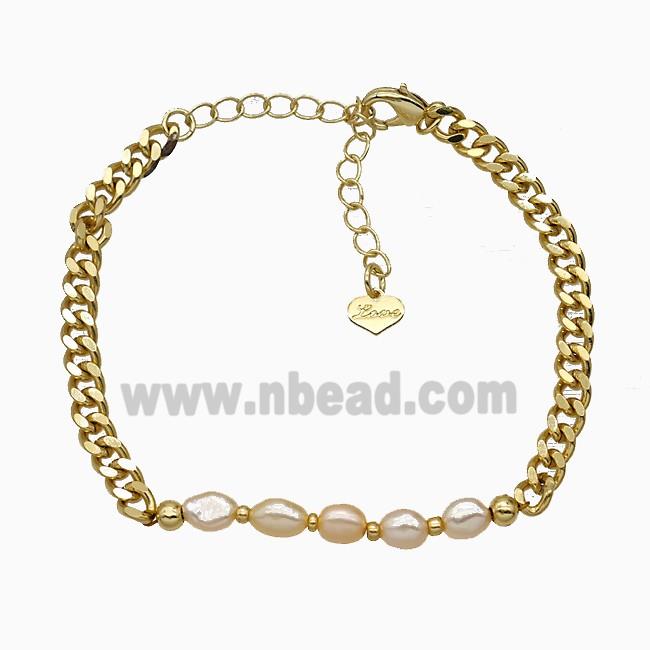 Copper Bracelet With Pearl Heart Love Gold Plated