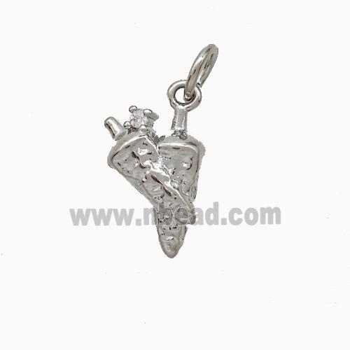 Ice Cream Cone Charms Copper Pendant Hammered Platinum Plated