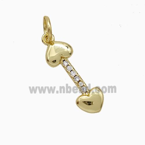 Copper Dogbone Pendant Pave Zirconia Heart Gold Plated