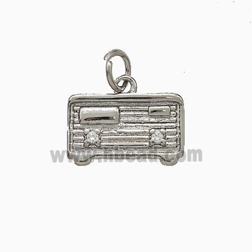 Copper Radio Charms Pendant Pave Zirconia Platinum Plated