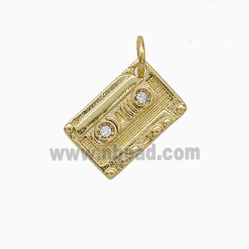 Copper Cassette Pendant Pave Zirconia Gold Plated