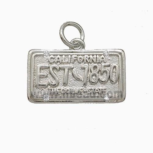 California Nameplate Charms Copper Pendant Pave Zirconia EST1850 Platinum Plated
