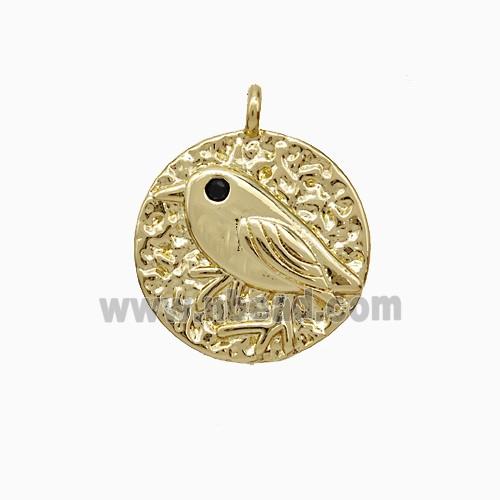 Copper Birds Pendant Circle Hammered Gold Plated