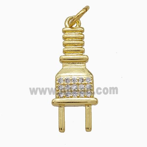 Plug Charms Copper Pendant Pave Zirconia Gold Plated