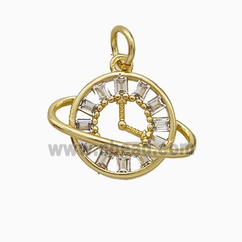 Copper Planet Pendant Pave Zirconia Gold Plated