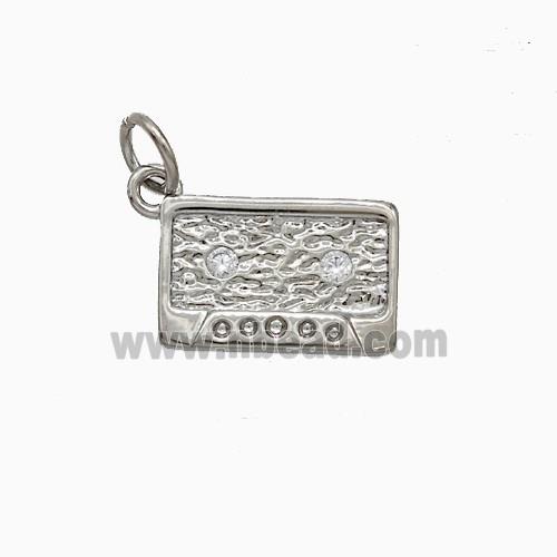 Copper Cassette Pendant Pave Zirconia Hammered Platinum Plated