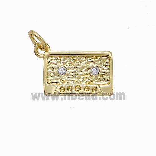 Copper Cassette Pendant Pave Zirconia Hammered Gold Plated