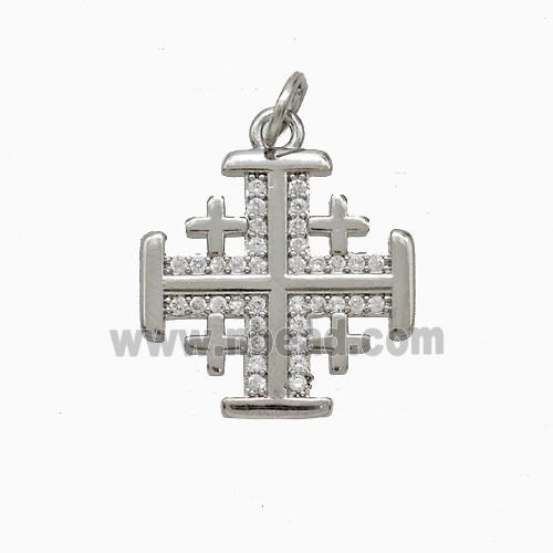 Copper Cross Pendant Pave Zirconia Platinum Plated