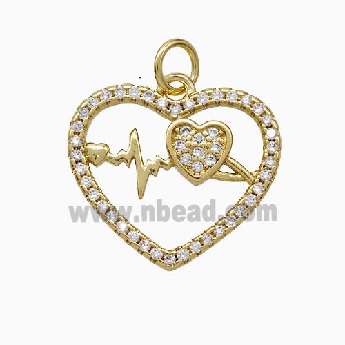 Copper Heart Pendant Pave Zirconia Heartbeat Gold Plated