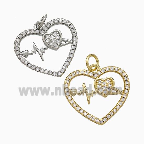 Copper Heart Pendant Pave Zirconia Heartbeat Mixed