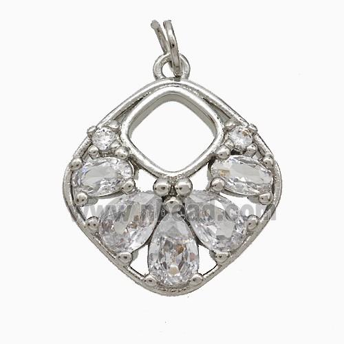 Copper Square Pendant Pave Zirconia Platinum Plated