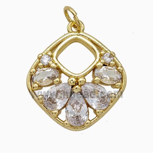 Copper Square Pendant Pave Zirconia Gold Plated
