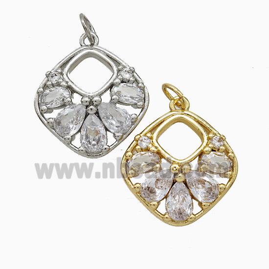 Copper Square Pendant Pave Zirconia Mixed