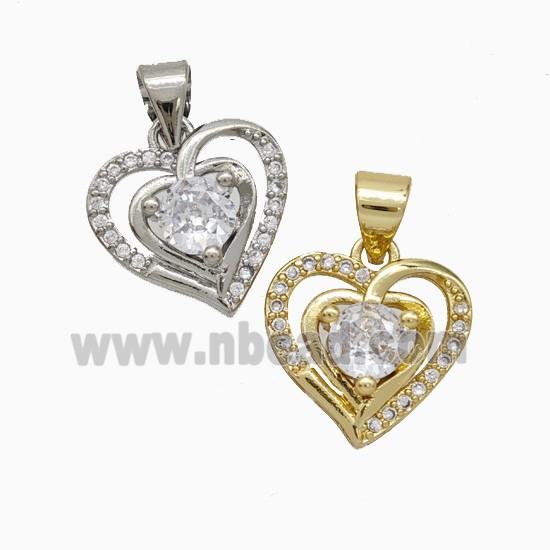 Copper Heart Pendant Pave Zirconia Mixed