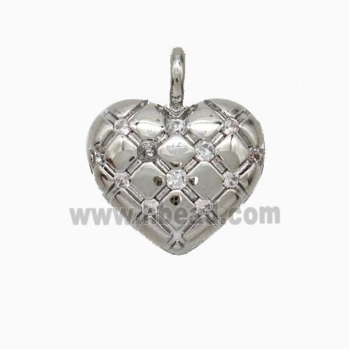 Copper Heart Pendant Pave Zirconia Platinum Plated
