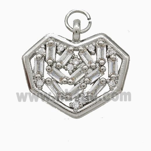 Copper Heart Pendant Pave Zirconia Platinum Plated