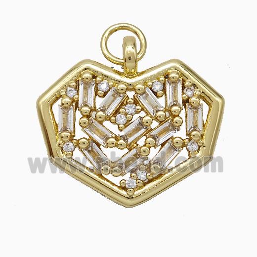 Copper Heart Pendant Pave Zirconia Gold Plated