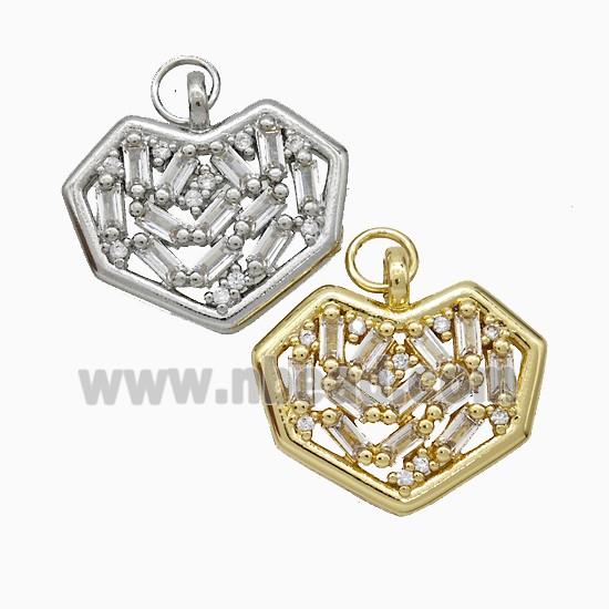 Copper Heart Pendant Pave Zirconia Mixed