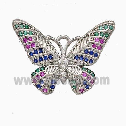 Copper Butterfly Pendant Pave Zirconia Platinum Plated