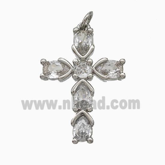Copper Cross Pendant Pave Zirconia Platinum Plated