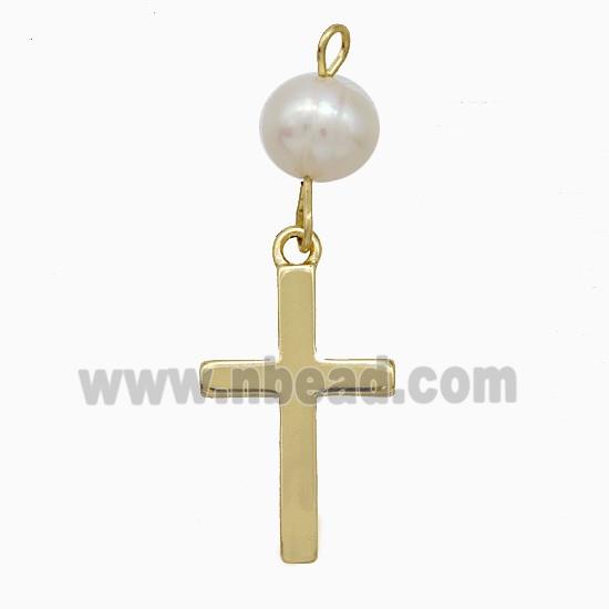 Copper Cross Pendant With Pearlized Resin Gold Plated