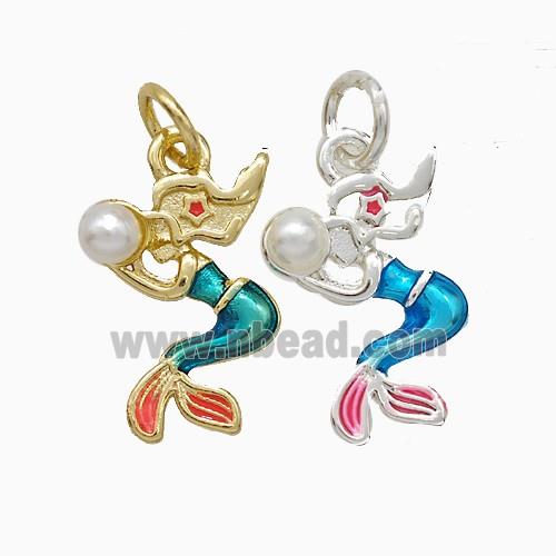 Copper Mermaid Pendant Pave Pearlized Resin Painted Mixed