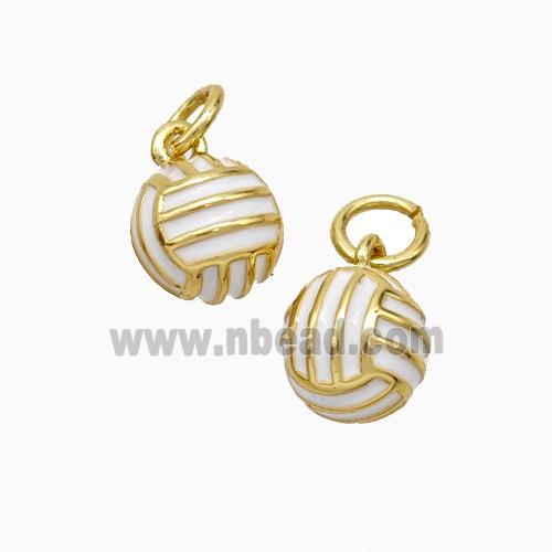 Copper Volleyball Pendant White Enamel Sports Gold Plated