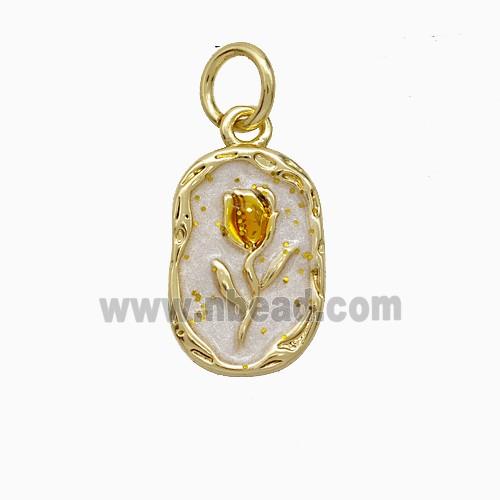 Copper Flower Pendant White Painted Gold Plated