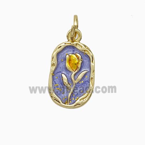 Copper Flower Pendant Purple Painted Gold Plated
