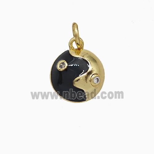 Taichi Charms Copper Yinyang Pendant Black Enamel Gold Plated