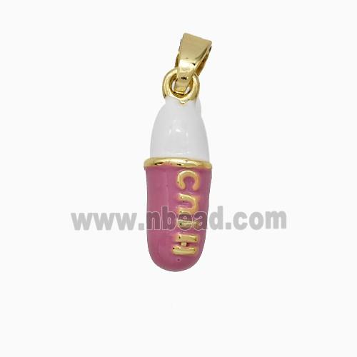 Pill Charms Copper Pendant Pink Enamel Gold Plated