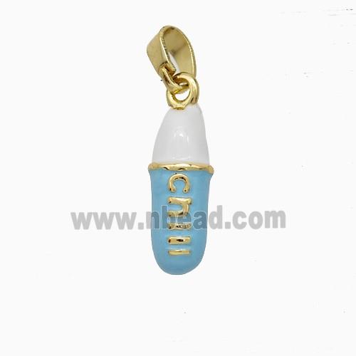 Pill Charms Copper Pendant Blue Enamel Gold Plated