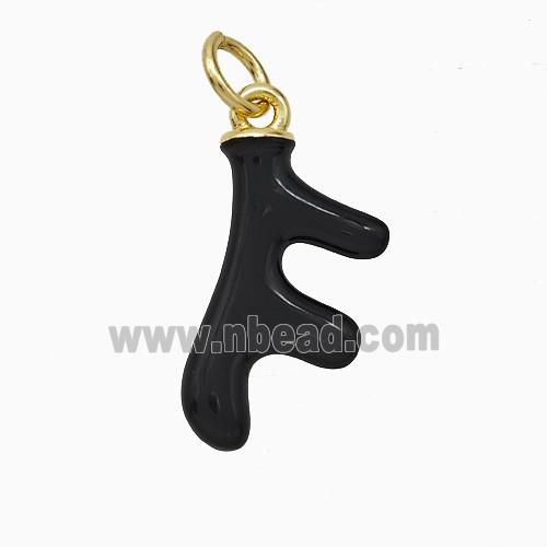 Deer Antler Charms Copper Pendant Black Enamel Gold Plated