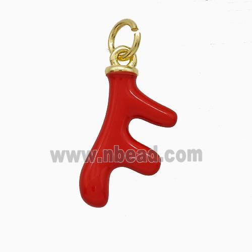 Deer Antler Charms Copper Pendant Red Enamel Gold Plated