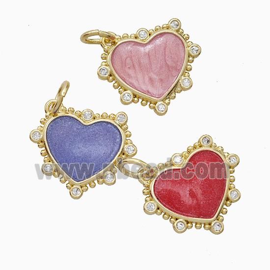Copper Heart Pendant Pave Zirconia Painted Gold Plated Mixed