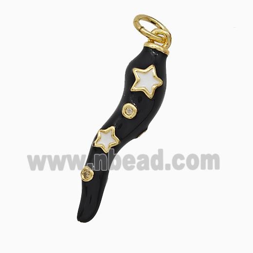 Copper Chili Pendant Black Enamel Star Gold Plated