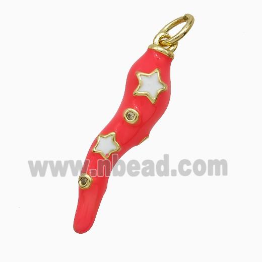 Copper Chili Pendant Pink Enamel Star Gold Plated