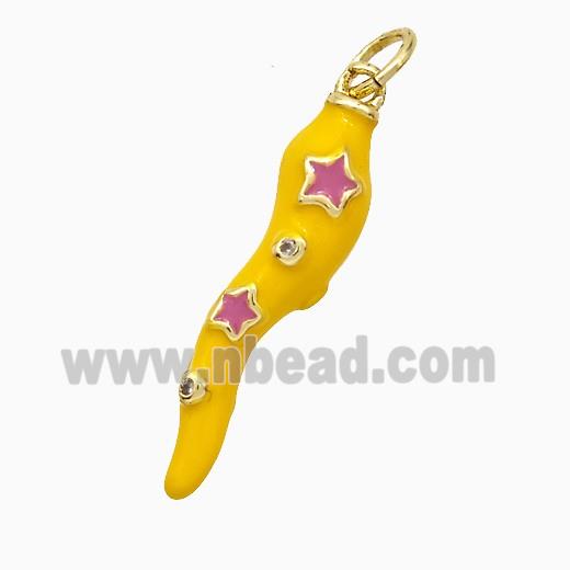 Copper Chili Pendant Yellow Enamel Star Gold Plated