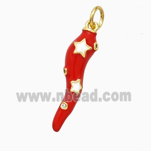 Copper Chili Pendant Red Enamel Star Gold Plated