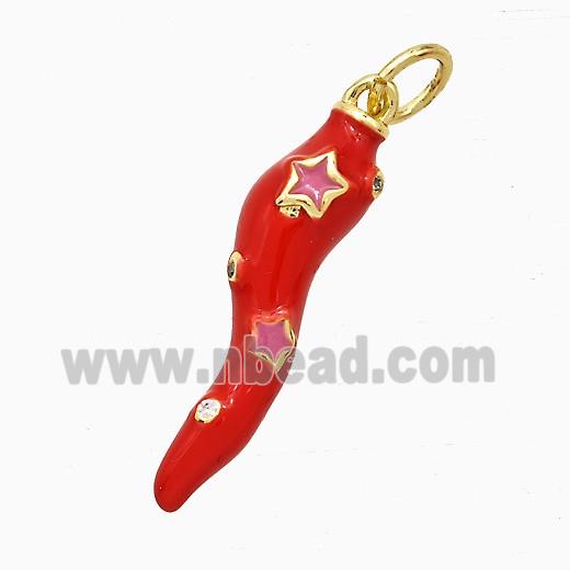 Copper Chili Pendant Red Enamel Star Gold Plated