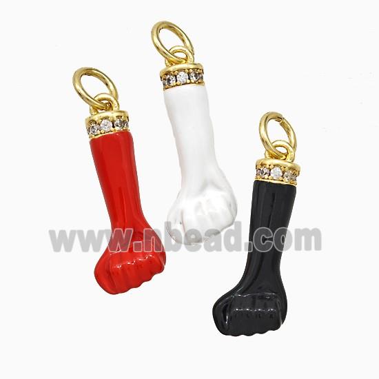 Copper Hand Pendant Pave Zirconia Enamel Fist Gold Plated Mixed