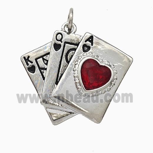 Playing Card Charms Copper Pendant Pave Crystal Glass Enamel Platinum Plated