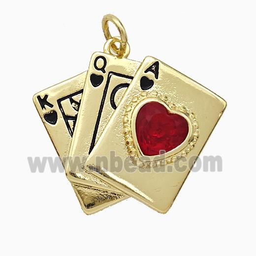 Playing Card Charms Copper Pendant Pave Crystal Glass Enamel Gold Plated