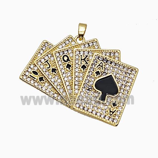 Playing Card Charms Copper Pendant Pave Zirconia Enamel Gold Plated