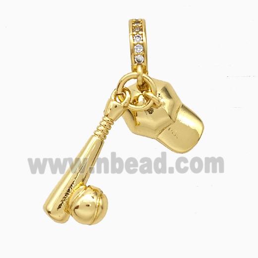Baseball And Bats Hats Charms Copper Pendant Gold Plated