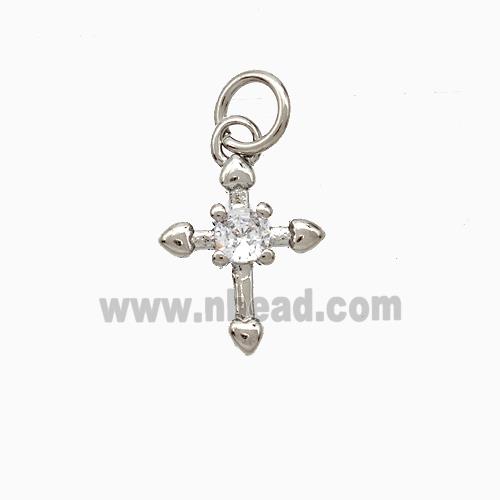 Copper Cross Pendant Pave Zirconia Platinum Plated