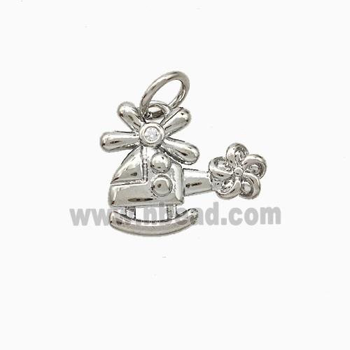 Helicopter Charms Copper Pendant Pave Zirconia Airplane Platinum Plated