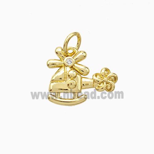 Helicopter Charms Copper Pendant Pave Zirconia Airplane Gold Plated